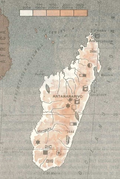 Madagascar - harta fizică și economică