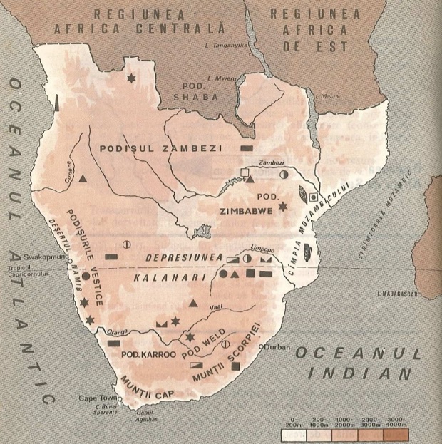 Regiunea Africa de Sud - harta fizică și economică