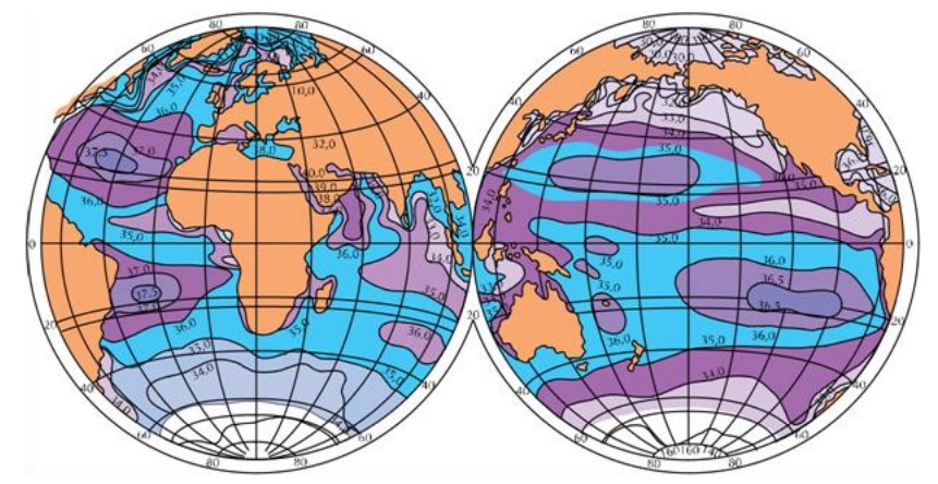 Proprietățile fizice și chimice ale apelor oceanice Repartitia salinitatii apelor Oceanului Planetar